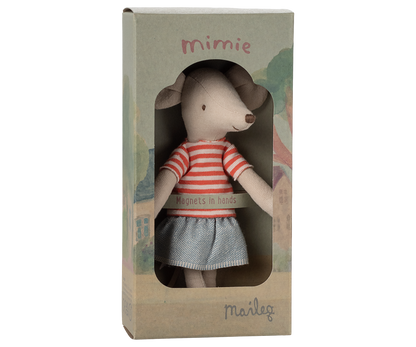 Maileg Mimie Mouse, Big Sister With Abri A Tricycle (Coral) & Basket Bundle - Worth £58.75