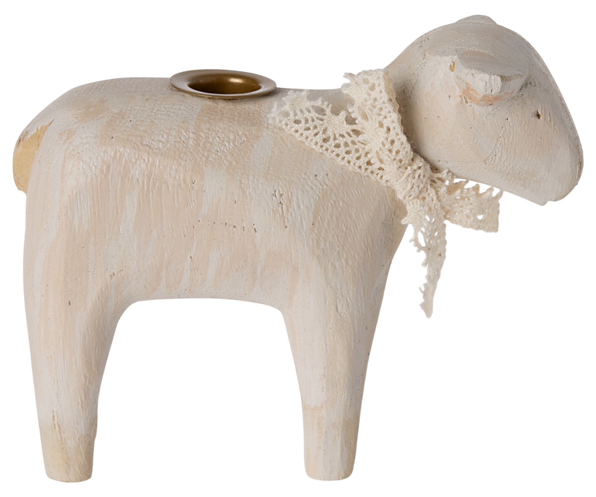 Maileg Candle Holder, Lamb, Off White