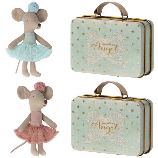 Maileg Ballerina Mouse, Little Sister (Options Available: Light Mint Or Rose) & Metal Angel Suitcase Bundle - Worth £22.25