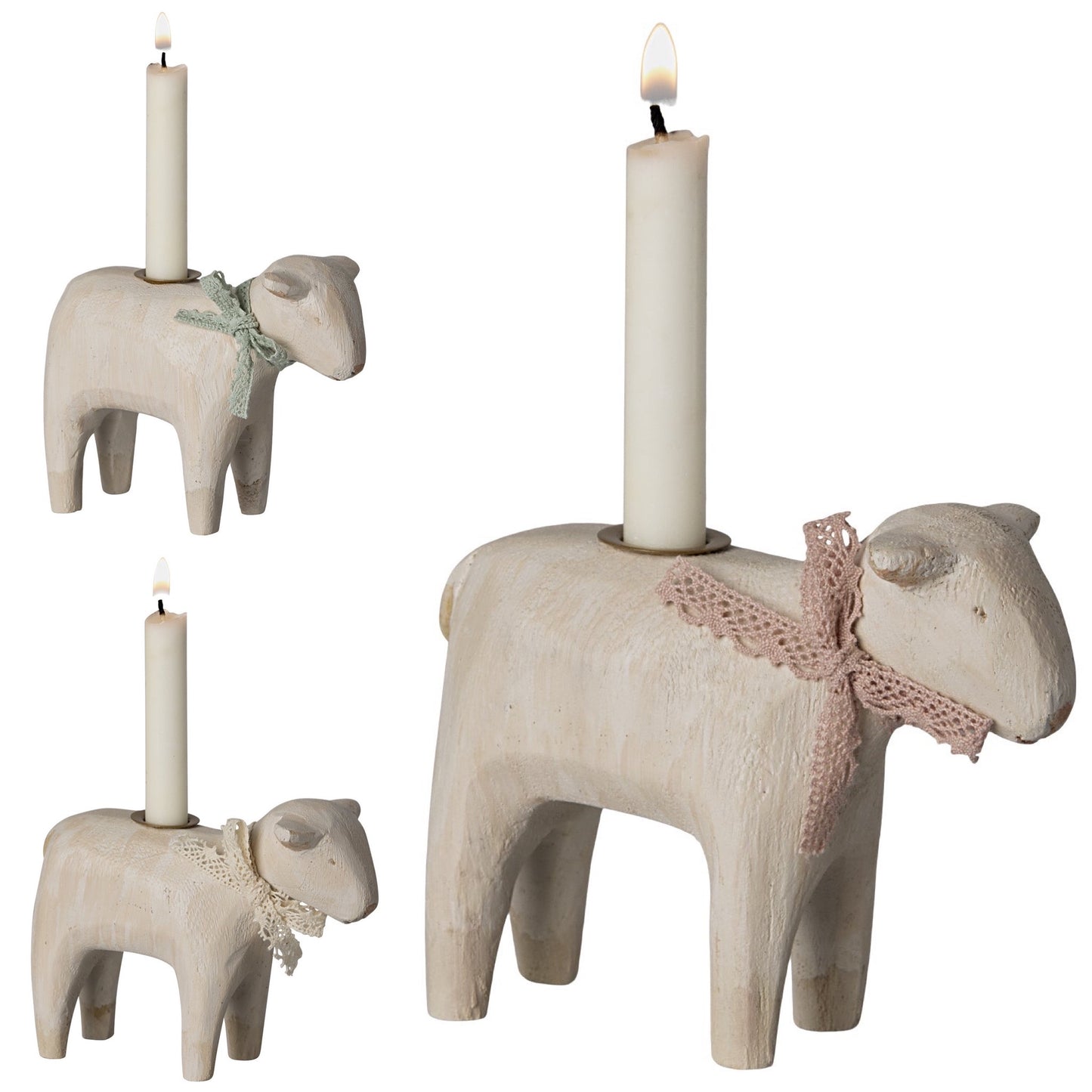 Maileg Lamb Candle Holder Set, One Of Each (Mint, Rose & Off White - Candles NOT Included)- Bundle Worth £69.75