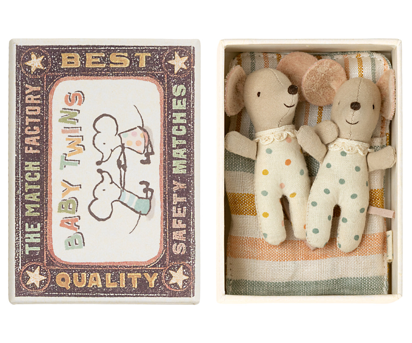 Maileg Baby Twin Mice Nursery Ochre/Off White Bundle - Worth £84.50