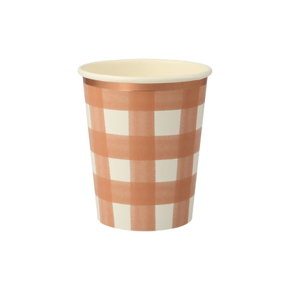 Meri Meri Burnt Orange Gingham Paper Cups (Set of 8)