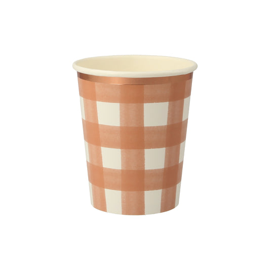 Meri Meri Burnt Orange Gingham Paper Cups (Set of 8)